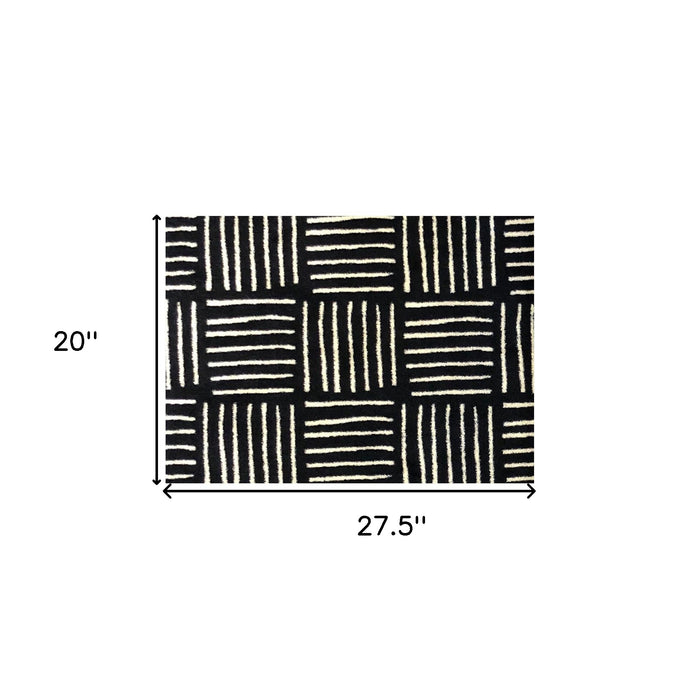 2' X 3' Black and Off White Abstract Machine Tufted Area Rug