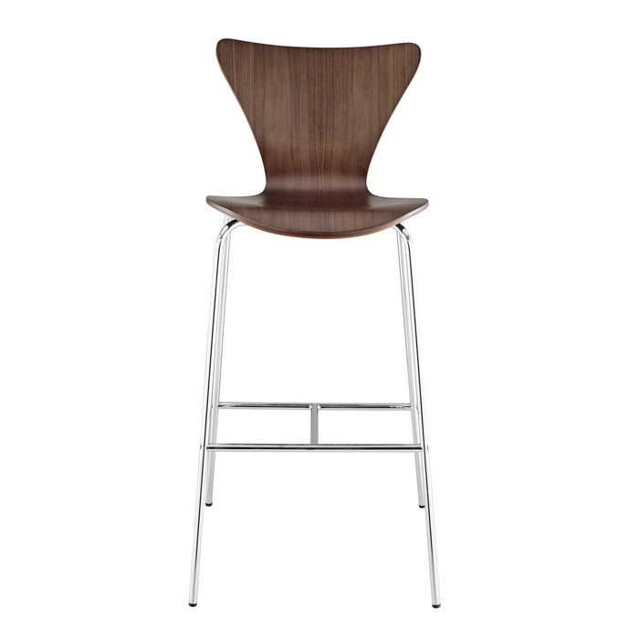 30" Brown And Silver Metallic Stainless Steel Bar Chair