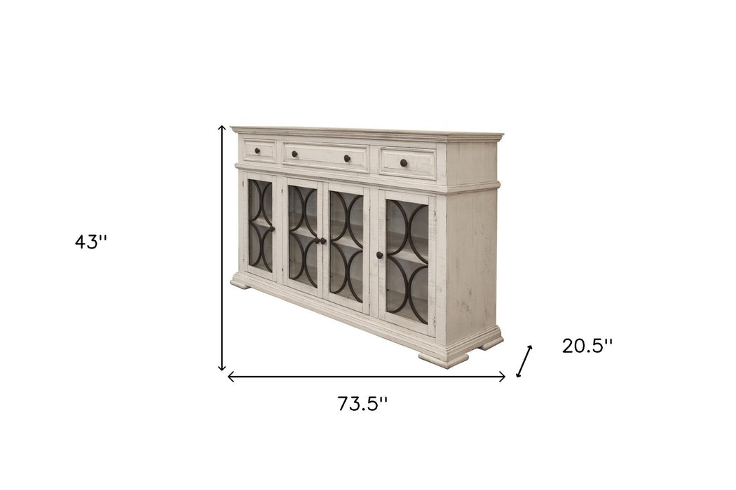 74" Ivory Solid and Manufactured Wood Distressed Credenza