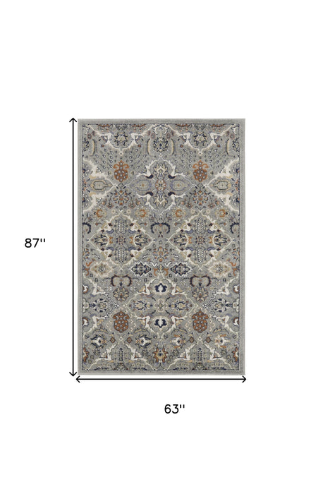 5' X 7' Green and Ivory Floral Power Loom Area Rug