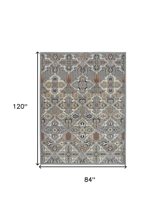 7' X 10' Green and Ivory Floral Power Loom Area Rug