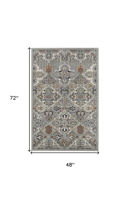 4' X 6' Green and Ivory Floral Power Loom Area Rug