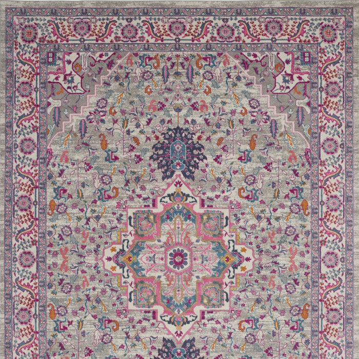 9' X 12' Gray Floral Power Loom Area Rug