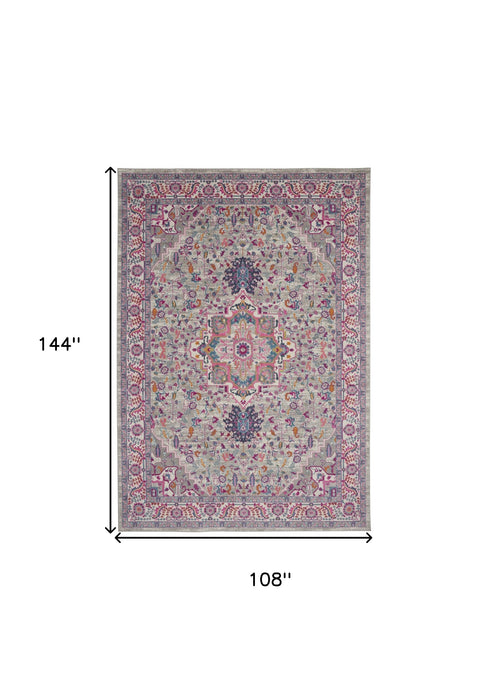 9' X 12' Gray Floral Power Loom Area Rug