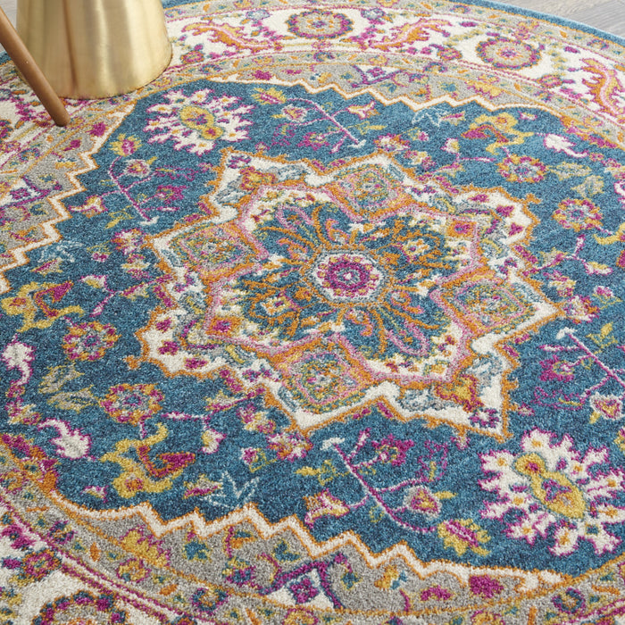 5' Gray Round Floral Power Loom Area Rug