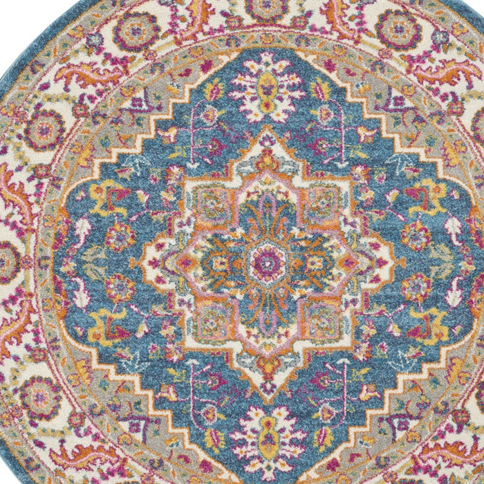 5' Gray Round Floral Power Loom Area Rug