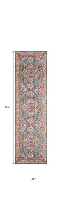 10' Gray Floral Power Loom Runner Rug