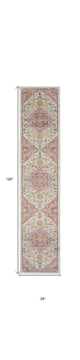 10' Pink and Ivory Oriental Power Loom Runner Rug