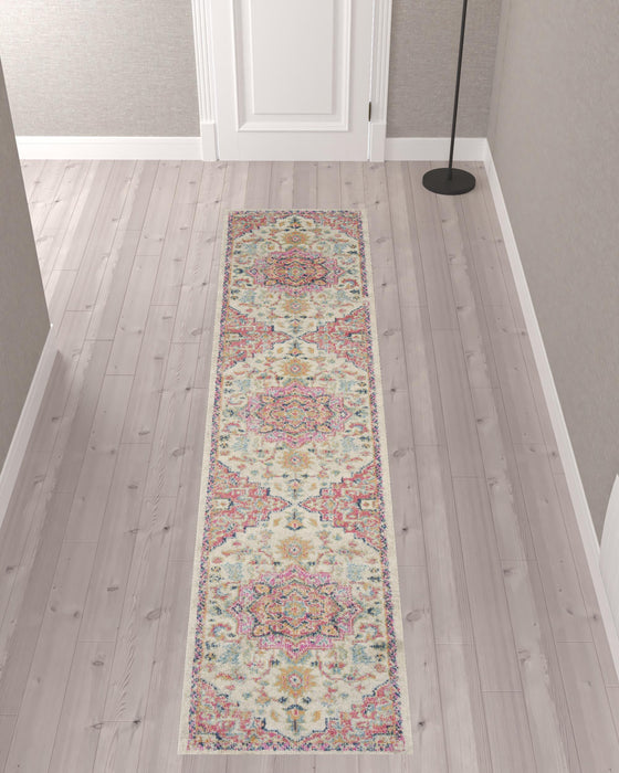 10' Pink and Ivory Oriental Power Loom Runner Rug