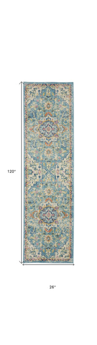 10' Ivory Floral Power Loom Runner Rug