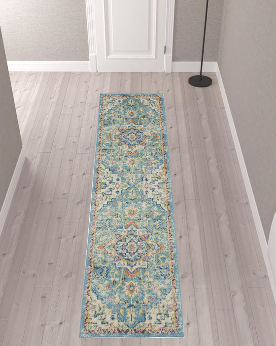 10' Ivory Floral Power Loom Runner Rug