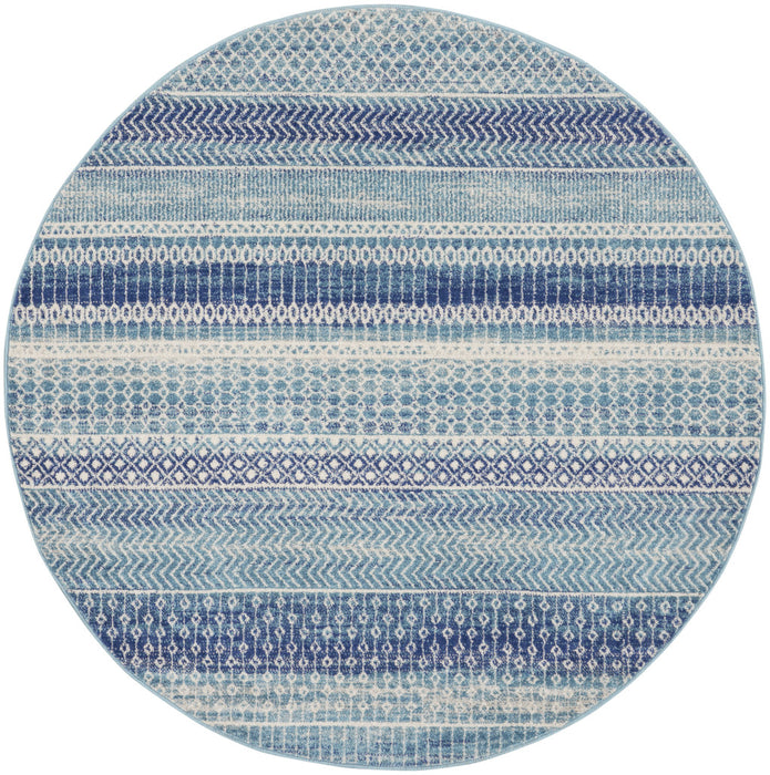 4' Navy Blue Round Floral Power Loom Area Rug