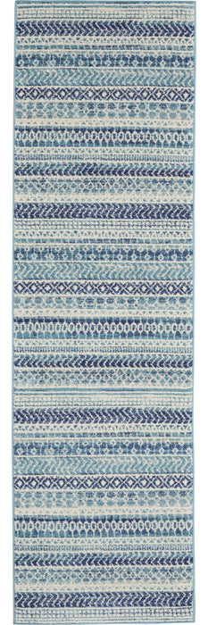 10' Navy Blue Floral Power Loom Runner Rug