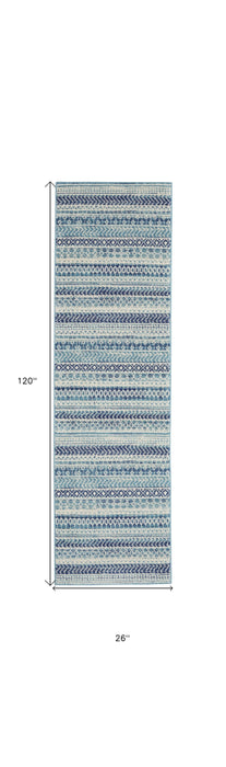 10' Navy Blue Floral Power Loom Runner Rug