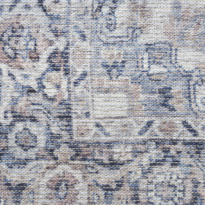 8' X 10' Blue And Pink Floral Power Loom Distressed Washable Area Rug