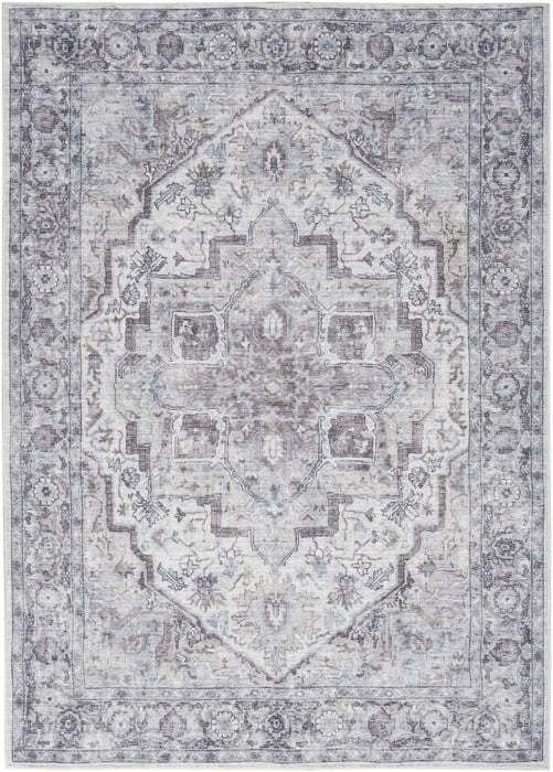 5' X 7' Blue And Pink Floral Power Loom Distressed Washable Area Rug