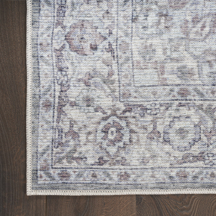 8' X 10' Blue And Pink Floral Power Loom Distressed Washable Area Rug