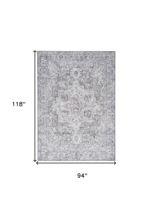 8' X 10' Blue And Pink Floral Power Loom Distressed Washable Area Rug