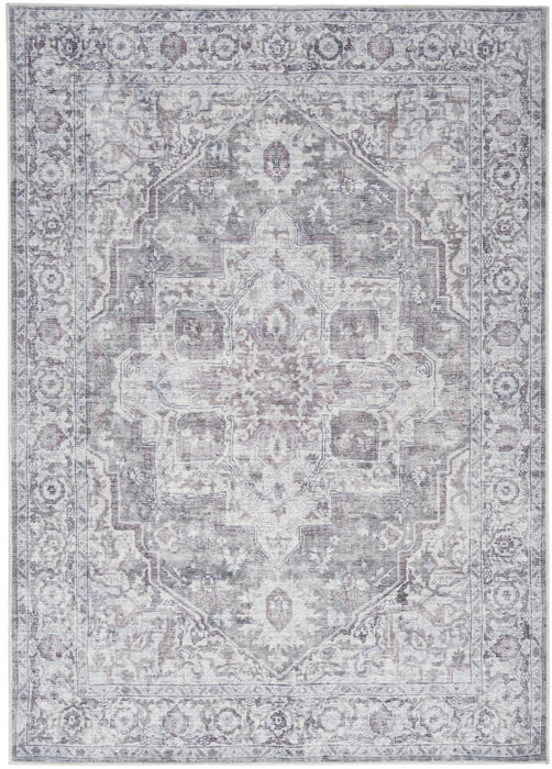 6' X 9' Blue And Pink Floral Power Loom Distressed Washable Area Rug