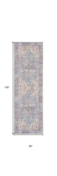 10' Gray Floral Power Loom Distressed Washable Runner Rug