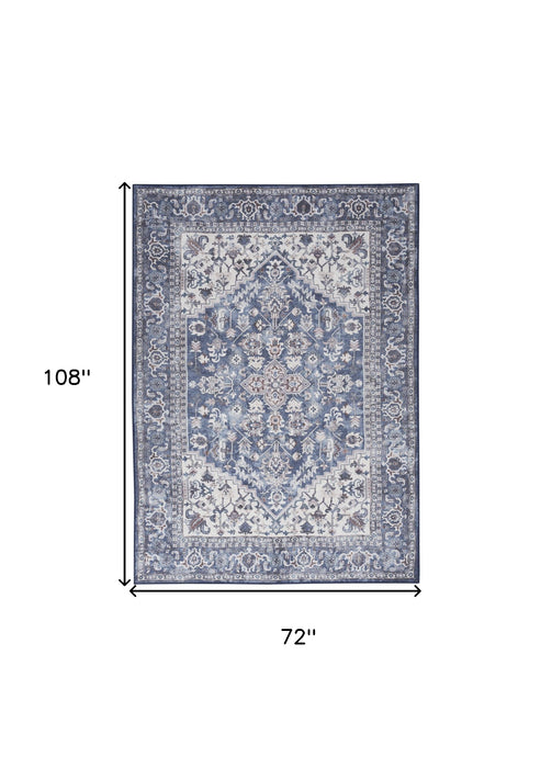 6' X 9' Gray Floral Power Loom Distressed Washable Area Rug