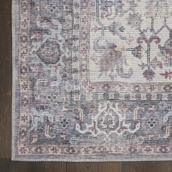 8' Gray Floral Power Loom Distressed Washable Runner Rug