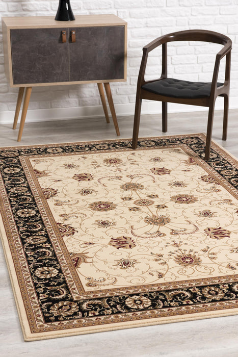 10' X 13' Black and Tan Oriental Washable Non Skid Area Rug