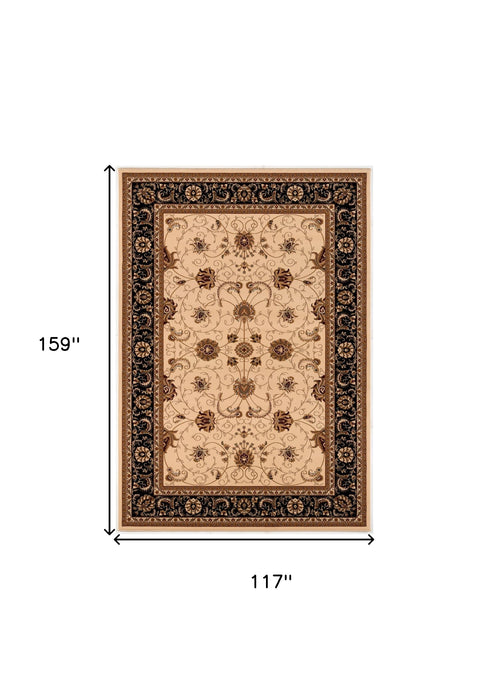 10' X 13' Black and Tan Oriental Washable Non Skid Area Rug