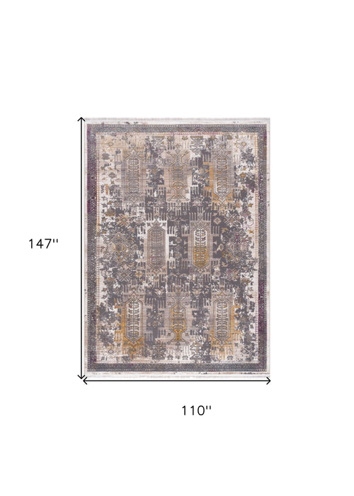 9' X 12' Gray and Ivory Oriental Power Loom Washable Non Skid Area Rug