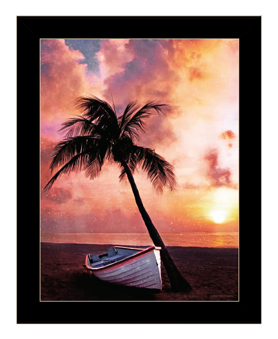 Palm Tree Sunset Black Framed Print Wall Art