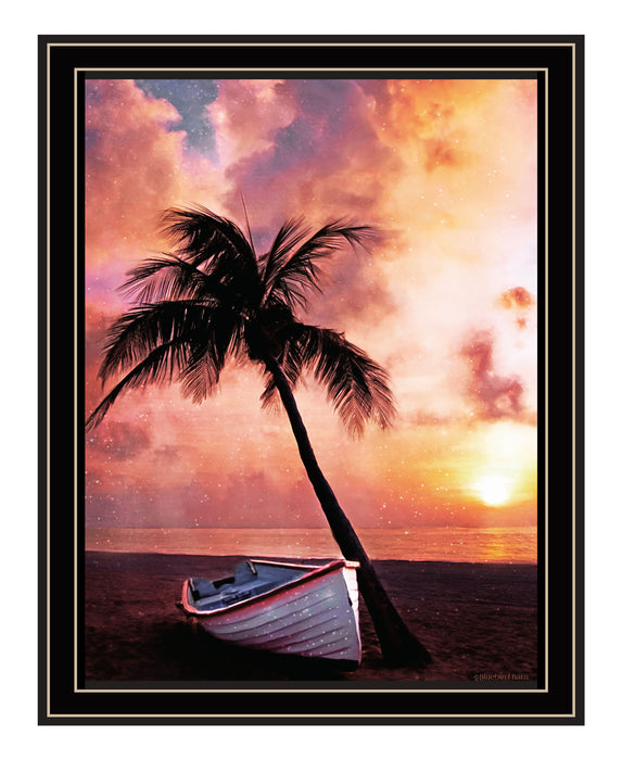 Palm Tree Sunset Black Framed Print Wall Art