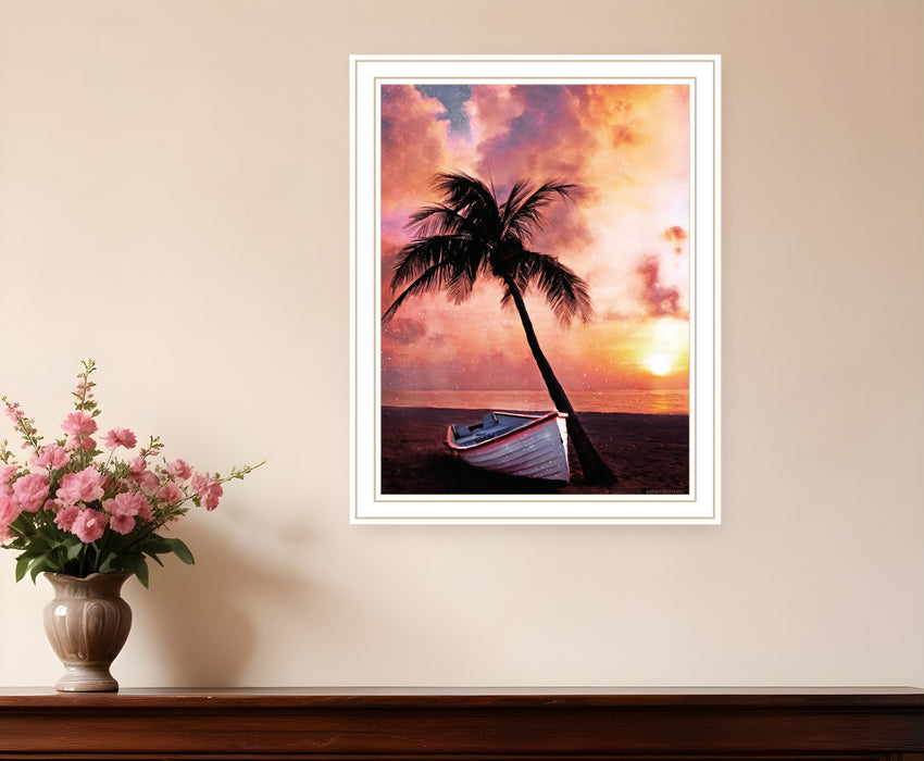 Palm Tree Sunset Black Framed Print Wall Art