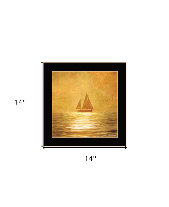 Solo Gold Sunset Sailboat Black Framed Print Wall Art