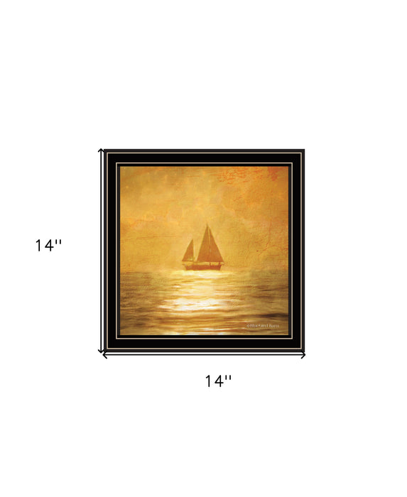 Solo Gold Sunset Sailboat Black Framed Print Wall Art