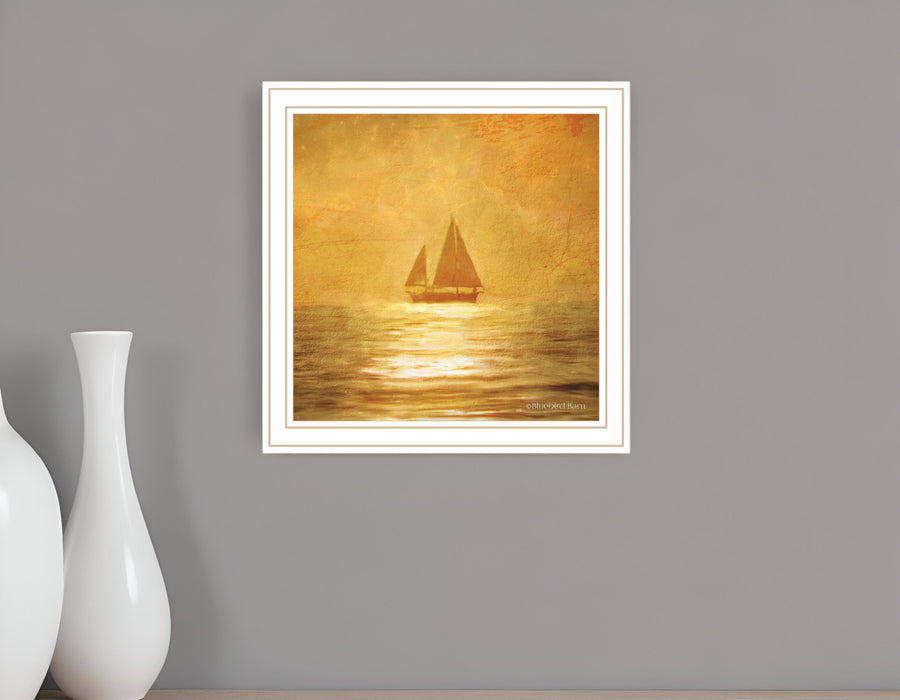 Solo Gold Sunset Sailboat Black Framed Print Wall Art