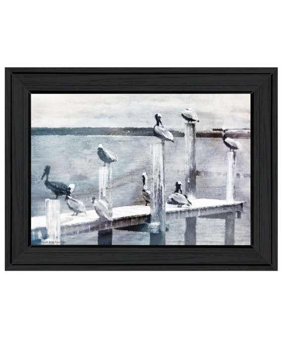 Birds on a Pier Black Framed Print Wall Art