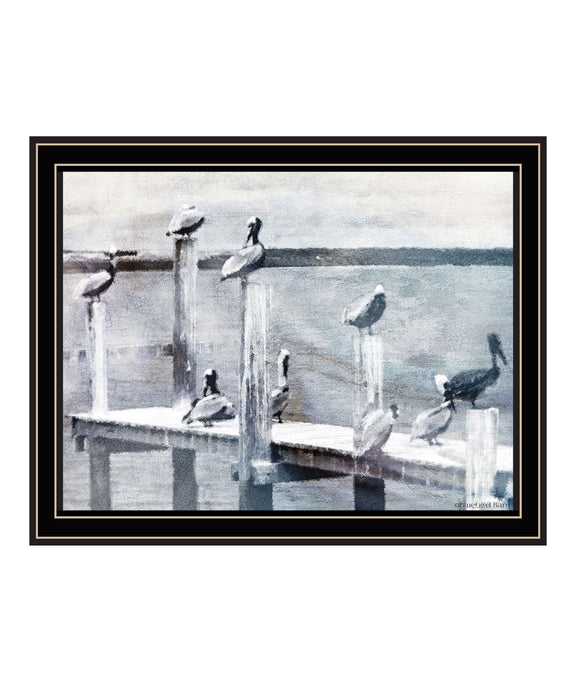 Birds on the Pier Black Framed Print Wall Art