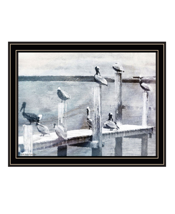 Birds on the Pier Black Framed Print Wall Art