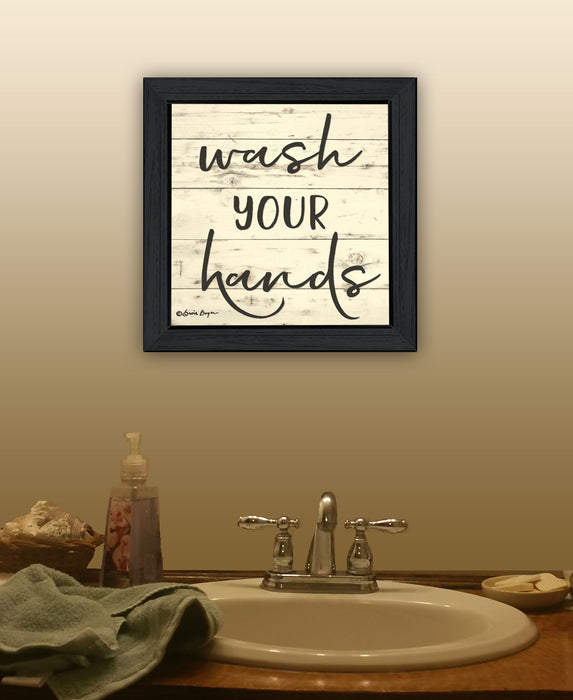 Wash Your Hands Black Framed Print Bathroom Wall Art