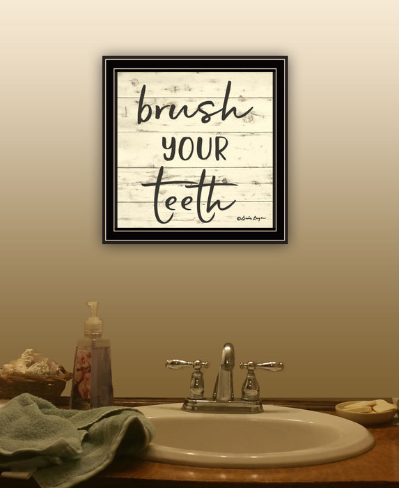 Brush your Teeth Black Framed Print Bathroom Wall Art