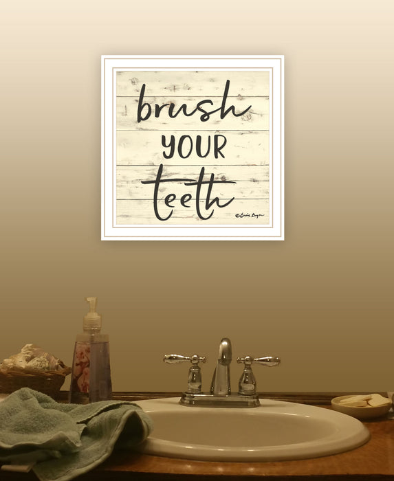 Brush your Teeth Black Framed Print Bathroom Wall Art