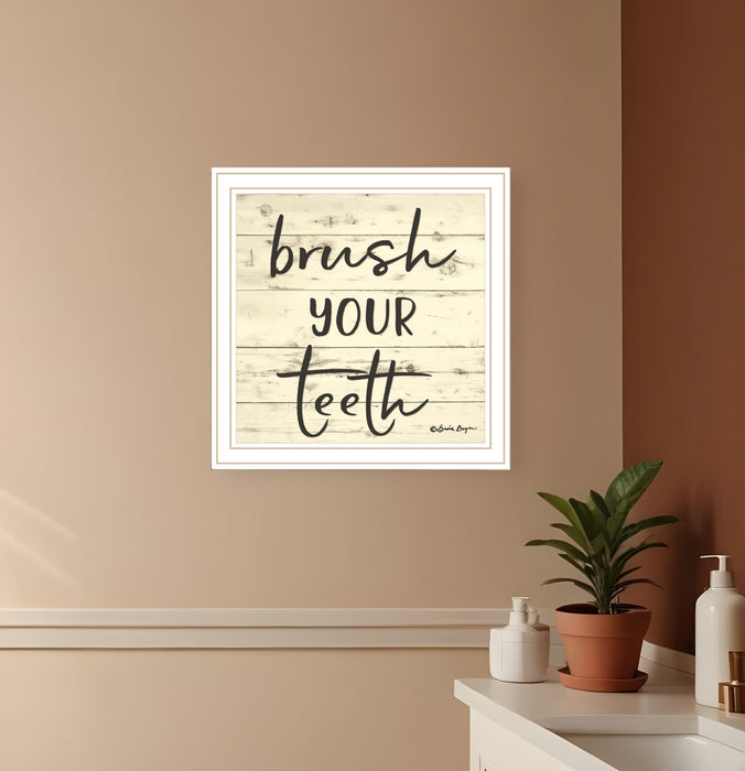 Brush your Teeth Black Framed Print Bathroom Wall Art