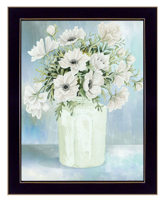 White Blooms Black Grooved Framed Print Wall Art