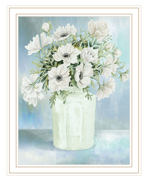 White Blooms Black Grooved Framed Print Wall Art