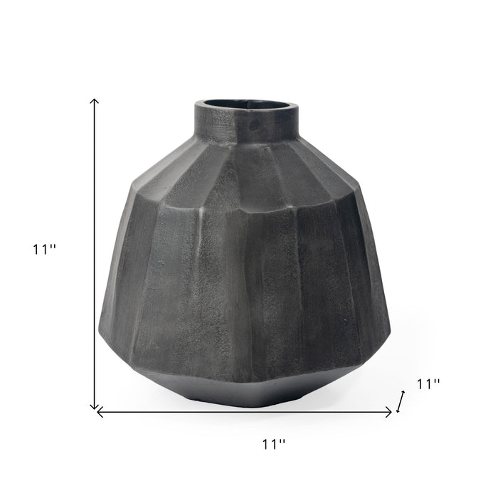 11" Gray Geometric Round Aluminum Table Vase