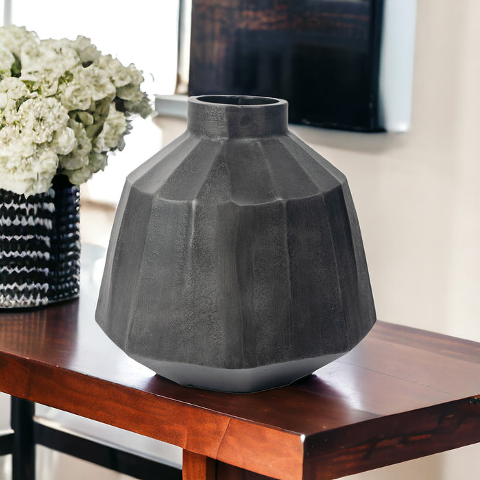 11" Gray Geometric Round Aluminum Table Vase