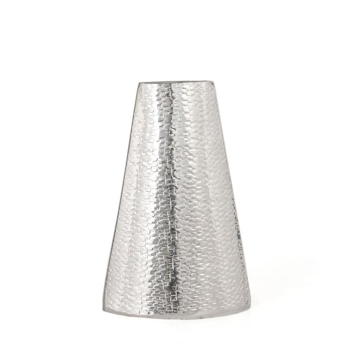 10" Silver Hammered Cone Aluminum Table Vase