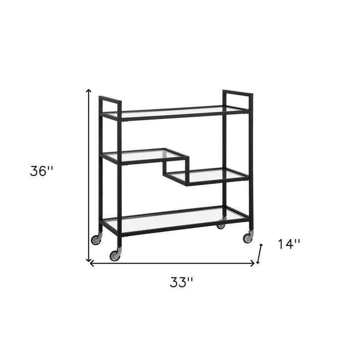 Black Steel And Glass Rolling Bar Cart