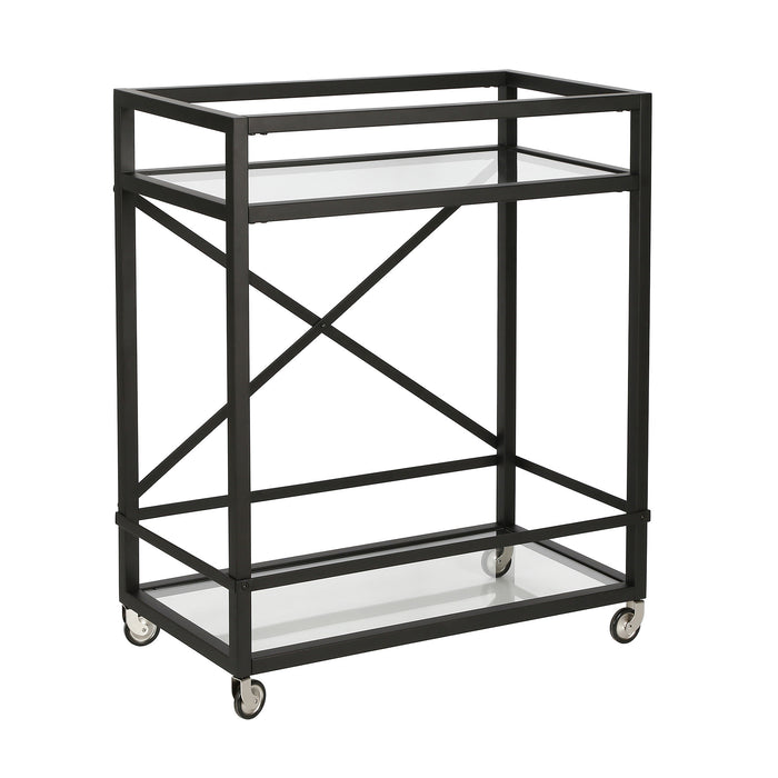 Black Steel And Glass Rolling Bar Cart