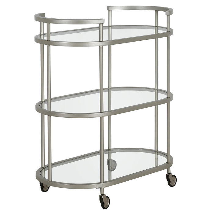 Nickel Steel And Glass Oval Rolling Bar Cart